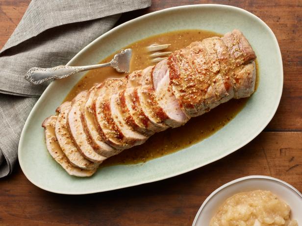 Food Network Kitchen’s Roast Pork Loin with Applesauce, as seen on Food Network.