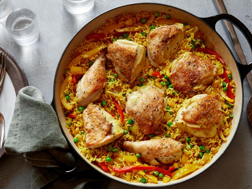Cuban Baked Chicken with Sweet Peppers and Yellow Rice