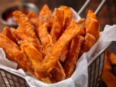 Sweet Potato French Fries with Ketchup - Photographed on Hasselblad H3D2-39mb Camera