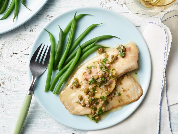 Food Network Kitchen’s Gluten-Free Fish Piccata, as seen on Food Network.