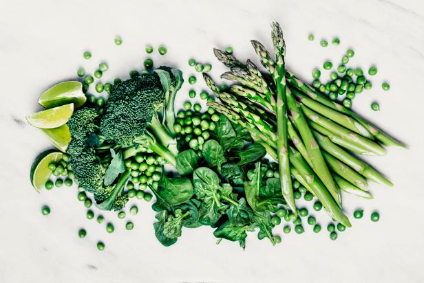 Green leafy vegetables on white background