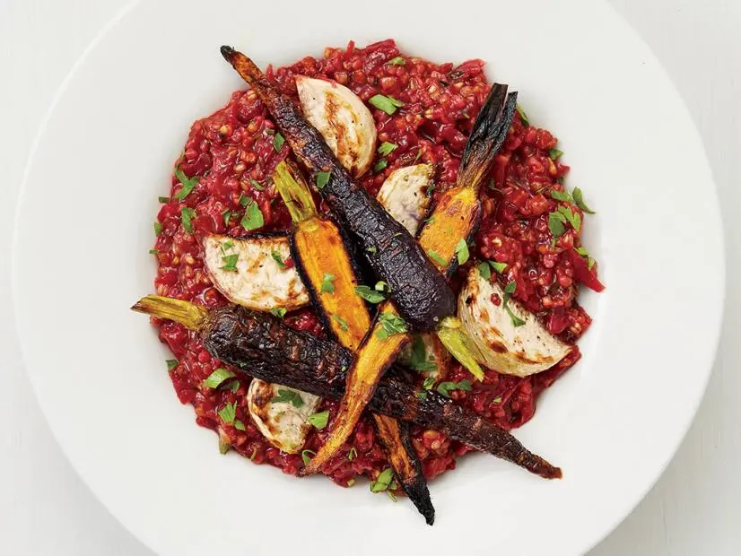 Oat-Beet Risotto with Roasted Vegetables Recipe | Food Network Kitchen ...