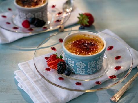 Simple Vanilla Creme Brulee with Berry Coulis