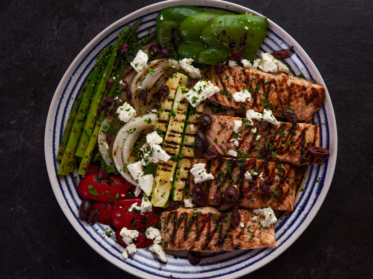 Greek Grilled Salmon with Veggies Recipe - Chef's Resource Recipes