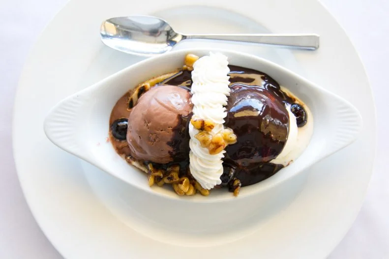 Just outside of downtown Philadelphia is a great place to indulge in a menu that skews Italian with lots of pizzas, pastas and vegetables. Don’t overindulge in those items, though, because the sundae here is worth saving room for. It includes homemade vanilla and chocolate gelato, a banana grilled over local hardwood, Fabbri amarena cherries, wet walnuts, whipped cream and rich, dark 64% hot fudge.