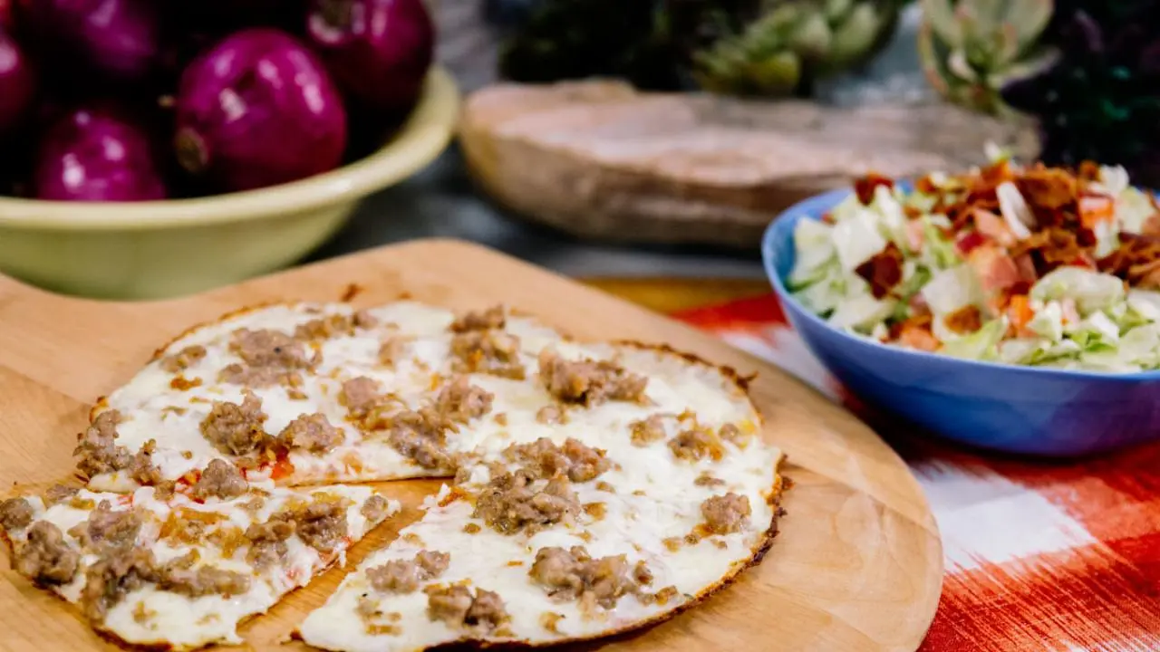 Crispy Tortilla Pizza and Savings Salad Recipe Jeff Mauro Food Network
