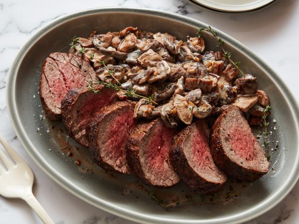 Food Network Kitchen’s Roast Beef Tenderloin with Mushroom Ragout.