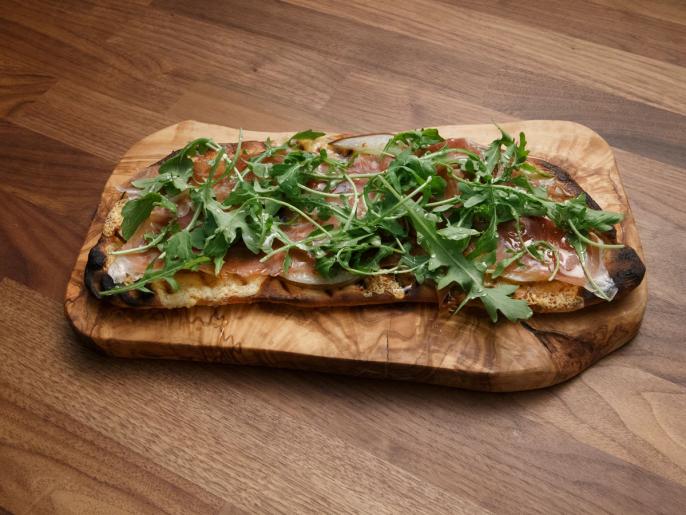Prosciutto and Pear Grilled Flatbread Recipe Anne Burrell Food Network