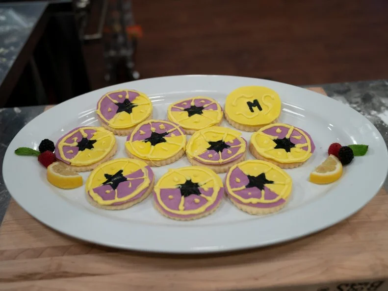 Contestant Morgan ChaffinÃ Æ Ã  lemon vanilla sugar cookie with royal icing, mix-in: lemon zest, as seen on Kids Baking Championship, Season 8.