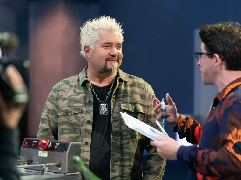 Host Guy Fieri with chef Justin Warner, as seen on Tournament of Champions, Season 1.