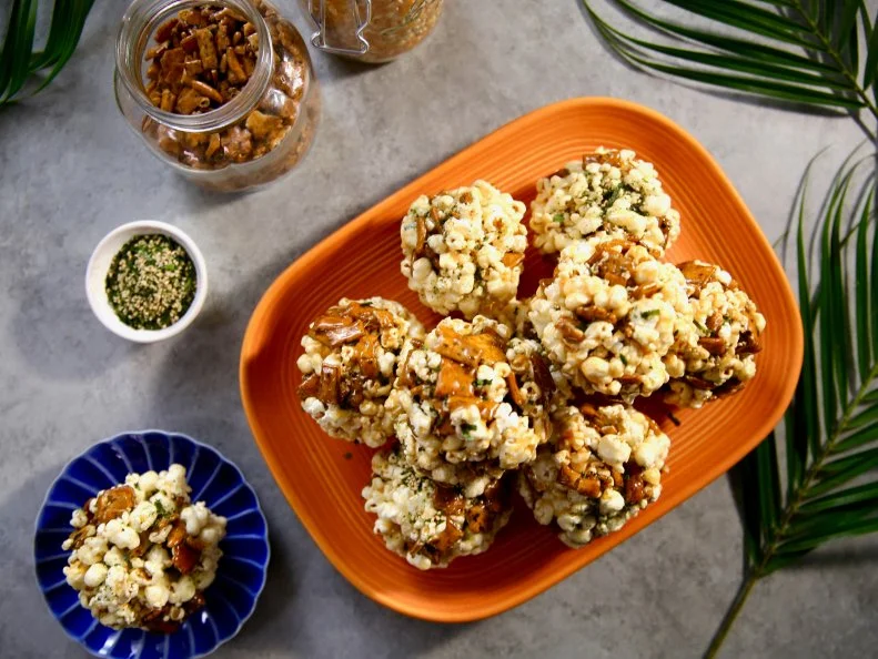Food Beauty of Molly's Hurricane Popcorn Balls, as seen on Girl Meets Farm, season 5.