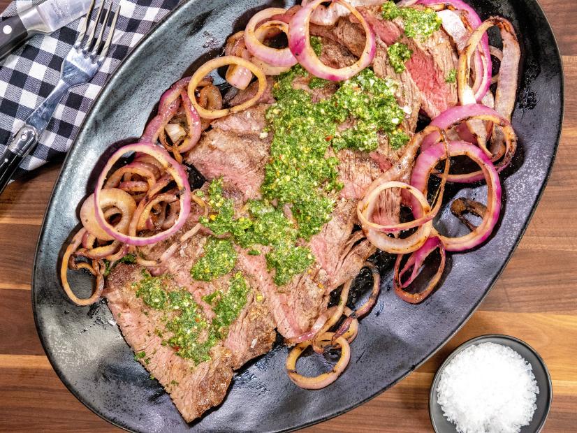 Flank Steak with Chimichurri Sauce beauty, as seen on Food Network Kitchen Live.