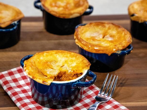 Smoky Cheddar, Chorizo and Sweet Potato Pot Pies beauty, as seen on Food Network Kitchen Live.