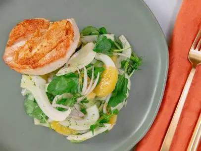 Michael Symon features Grilled Chicken Paillard with Shaved Fennel Salad, as seen on Food Network Kitchen Live.