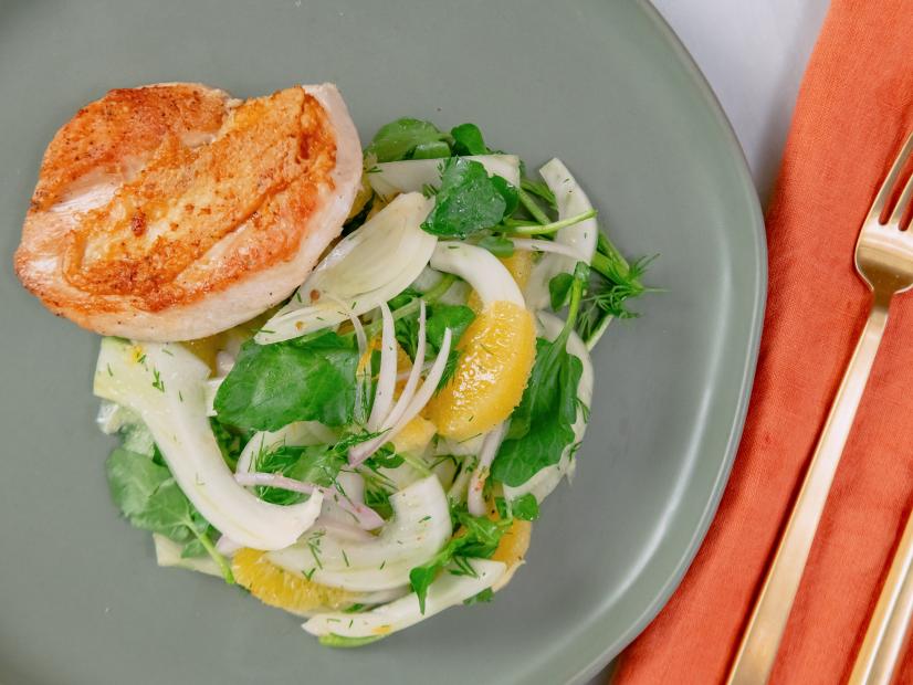 Michael Symon features Grilled Chicken Paillard with Shaved Fennel Salad, as seen on Food Network Kitchen Live.