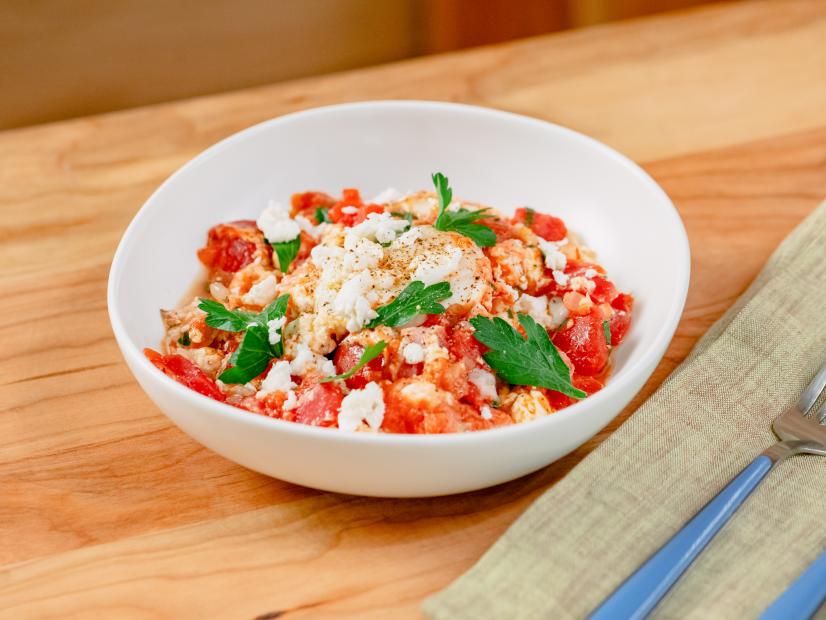 Michael Symon features Tomato Baked Eggs, as seen on Food Network Kitchen Live.