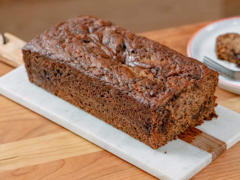 Erin McDowell features Banana Cake with Cocoa Nibs and Chocolate-Hazelnut Swirl, as seen on Food Network Kitchen Live.