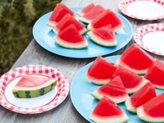 Food Network Kitchen’s Sour Watermelon Jell-O Shots in a Watermelon Rind.