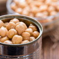 Portion of preserved Chick Peas (close-up shot)