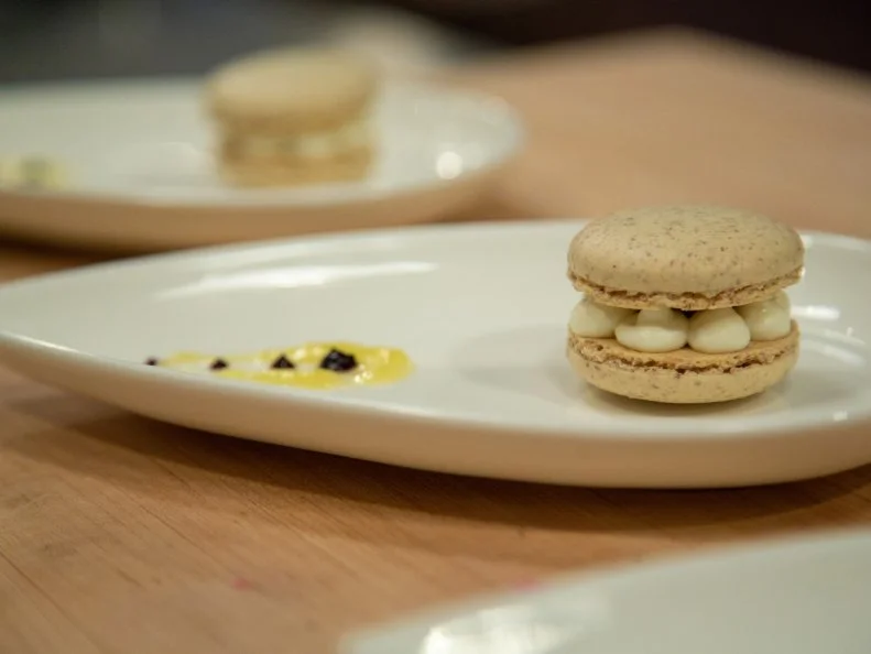 Val's preheat - VAL: Pecan Macaron with Pineapple Filling, as seen on Spring Baking Championship, Season 6.