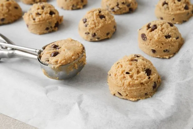 chocolate chip coconut cookies dough, selective focus
