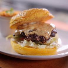The Marrow Butter Burger as served at Maymoe's in Logan, Utah, as seen on Diners, Drive-Ins and Dives, season 31.