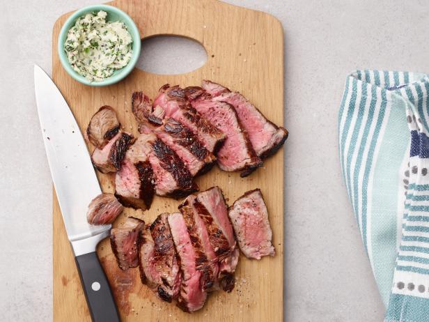 Food Network Kitchen’s Air Fryer Steak with Garlic-Herb Butter, as seen on Food Network.