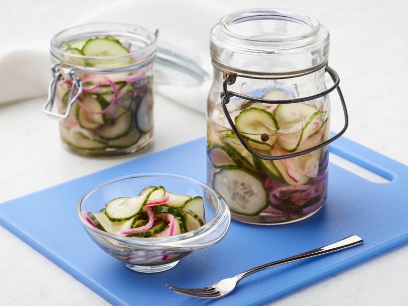 Tyler Florence's Pickled Cucumbers and Red Onion for the Swedish Meatballs episode of Tyler's Ultimate with Tyler Florence, as seen on Food Network.
