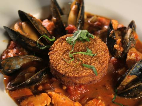 Pacific NW Cioppino with Rockfish, Salmon, Mussels and Dungeness Crab Cake