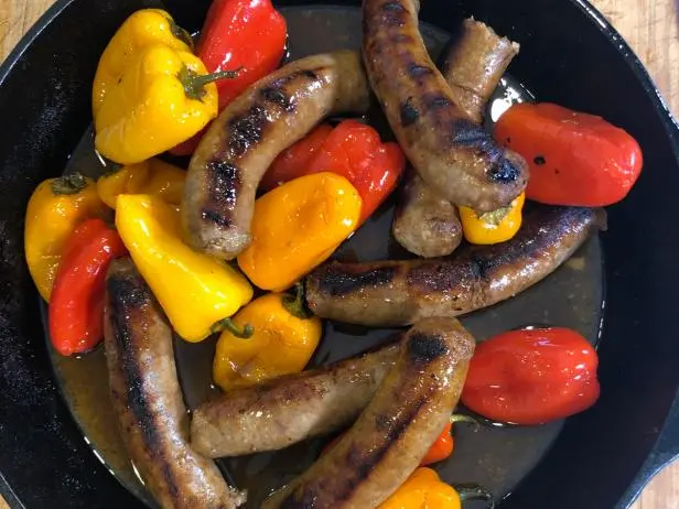 Sweet and Spicy Sausage and Mini Rainbow Peppers Recipe | Jeff Mauro ...