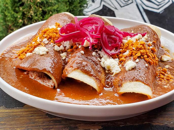 Enmoladas (Lamb Enchiladas with Mole Sauce) Recipe | Food Network