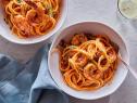 Food Network Kitchen’s Bucatini with Rose Red Pepper Sauce and Shrimp.