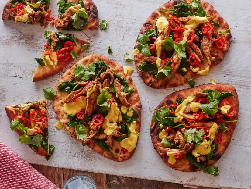 Food Network Kitchen’s Turmeric Chicken Naan Flatbread.