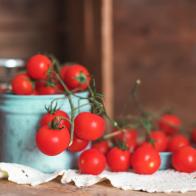 Fresh Cherry Tomatoes on Wooden table