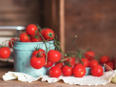 Fresh Cherry Tomatoes on Wooden table