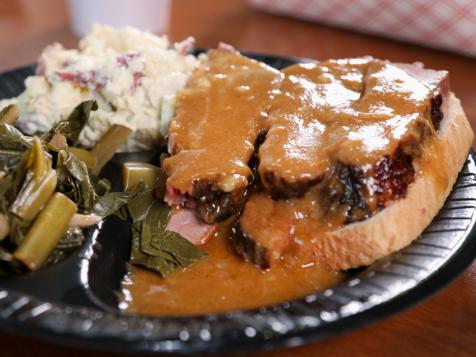 Whitner's BBQ Hot Open-Faced Brisket Sandwich
