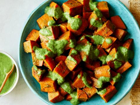 Grilled Sweet Potatoes with Garlicky Herb Sauce