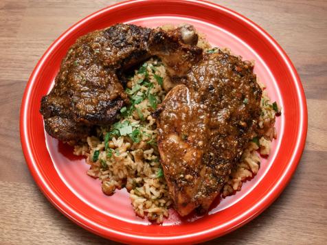 Grilled Jerk-Style Chicken and Coconut Rice Pilaf with Peas