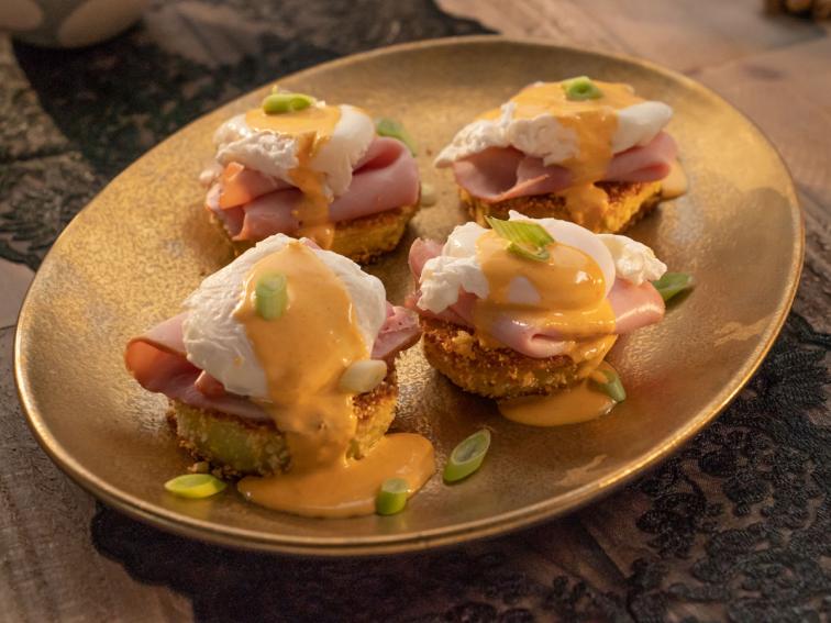 Fried Green Tomato Benedict with Easy Cajun Hollandaise Recipe