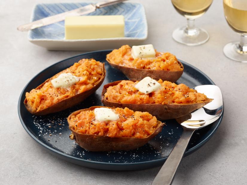 Food Network Kitchen’s Baked Sweet Potatoes, as seen on Food Network.