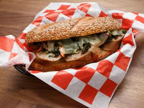 Pork and Fennel Sausage Sandwich with Pickled Hot Peppers, Broccoli Rabe and Provolone
