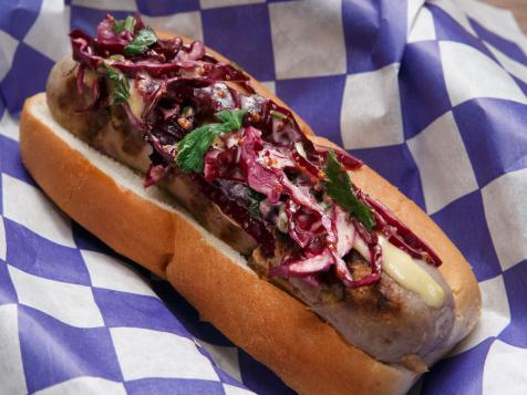 Pork and Fennel Sausage with Honey-Mustard Sauce and Cabbage Slaw