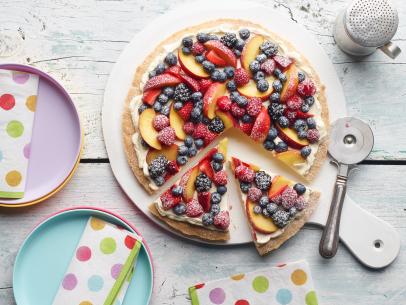Food Network Kitchen’s Sugar Cookie Fruit Pizza, as seen on Food Network.