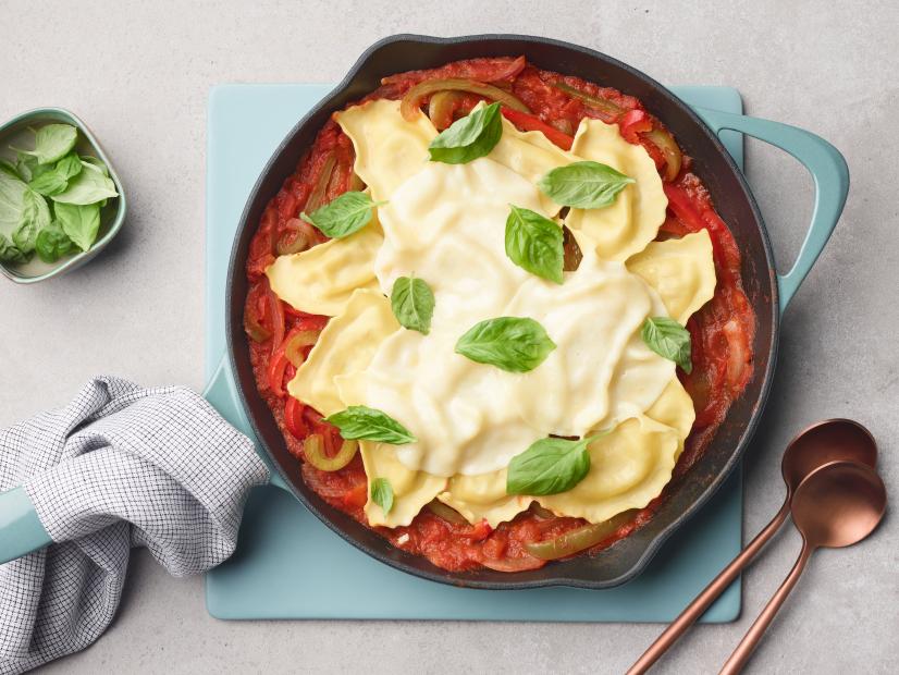 Food Network Kitchen’s 20-Minute Sausage and Pepper Ravioli Skillet, as seen on Food Network.
