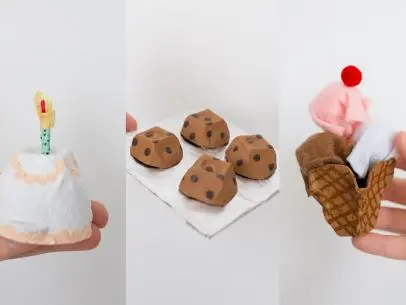 One of the best ways to foster kids’ love of cooking is to give them play food for imaginary cooking. This easy activity uses little leftover bits of craft materials and a little imagination to transform a cardboard egg carton otherwise bound for your recycling bin into playful faux food. Not only does making toys save money, it stimulates little imaginations — so start “baking” cookies and cakes and “churning” ice cream. 