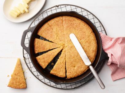 Ree Drummond's Skillet Cornbread for the Camping at the Creek episode of The Pioneer Woman with Ree Drummond, as seen on Food Network.
