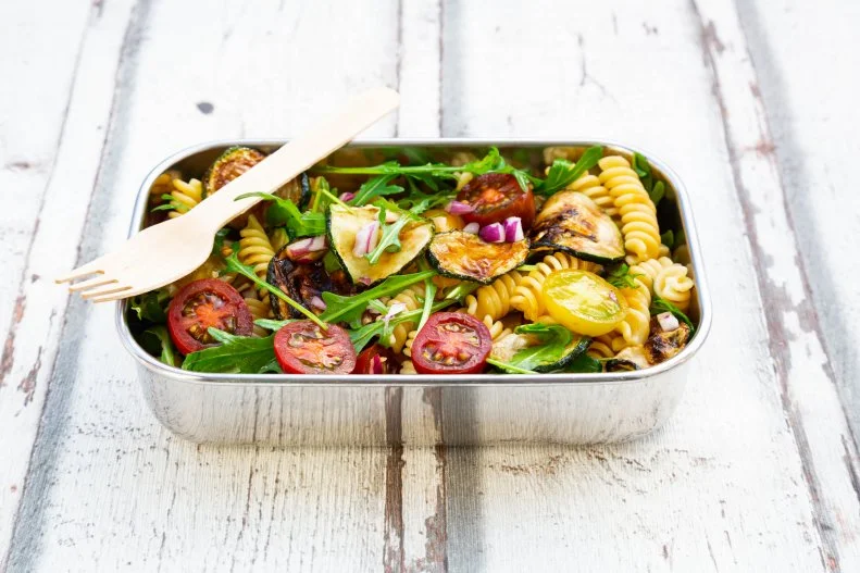 A yummy and versatile meal that is even more delicious after it sits in a chilly cooler for a while. Pack in the vegetables and add protein from beans, fresh mozzarella cheese, canned tuna or shredded chicken.  