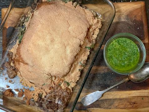 Salt-Crusted Salmon with Collard Green Salsa Verde
