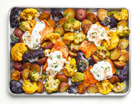 Sheet Pan Curried Cauliflower and Salmon