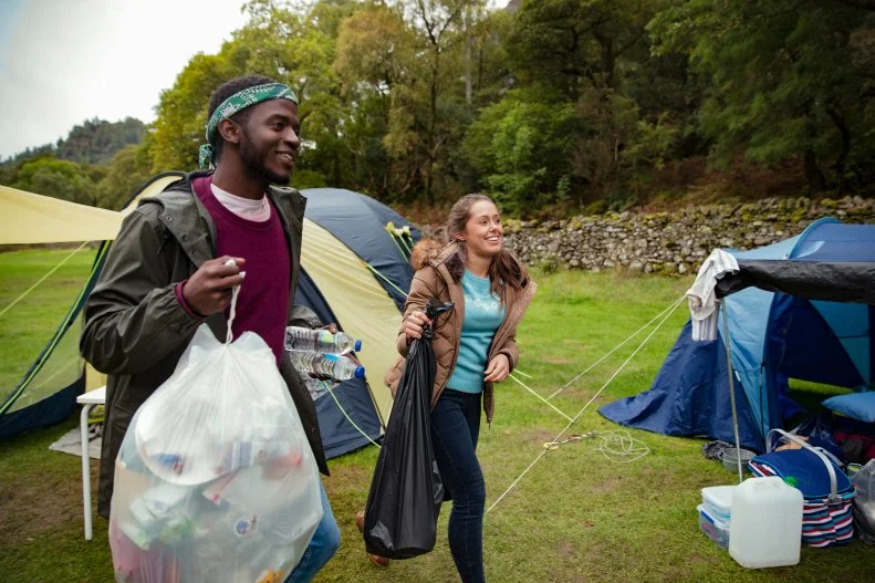 Trash should be tossed in designated trash cans, but you’re probably not going to find many deep in the wild. Any trash should be kept in a garbage bag and carried until you can properly discard the trash.